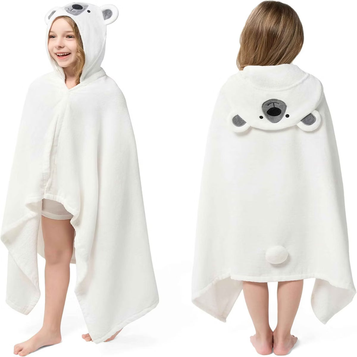 Joyfy Hooded Towel for Kids 3-10 Years Old Soft 30" x 50" Bath Beach Towel 100% Cotton Toddler Pool Towel Hood Absorbent Swim Wrap White Bear