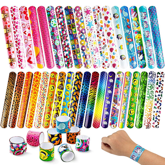 Joyfy 144-Piece Slap Bracelets for Kids with 36 Animal & Friendship Designs, Bulk Wristbands for Party Favors, Classroom Prizes & Birthday Gifts