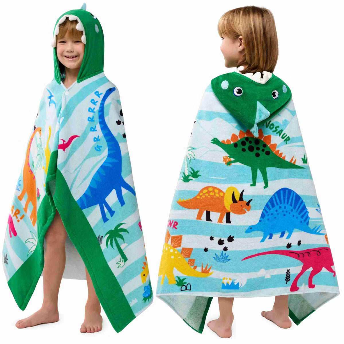 Joyfy Hooded Towels for Kids Dinosaur Print 30" x 50" for 3-10 Years Boy Girls Soft 100% Cotton Kids Beach Towel Beach Hooded Absorbent Pool Toddler