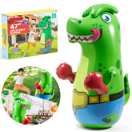 T-Rex Dinosaur Inflatable Punching Bag for Kids Age 3-8 47" Blow Up Bopper Bouncing-Back Indoor Outdoor Sport Toy Christmas Birthday Gift for Boy Girl