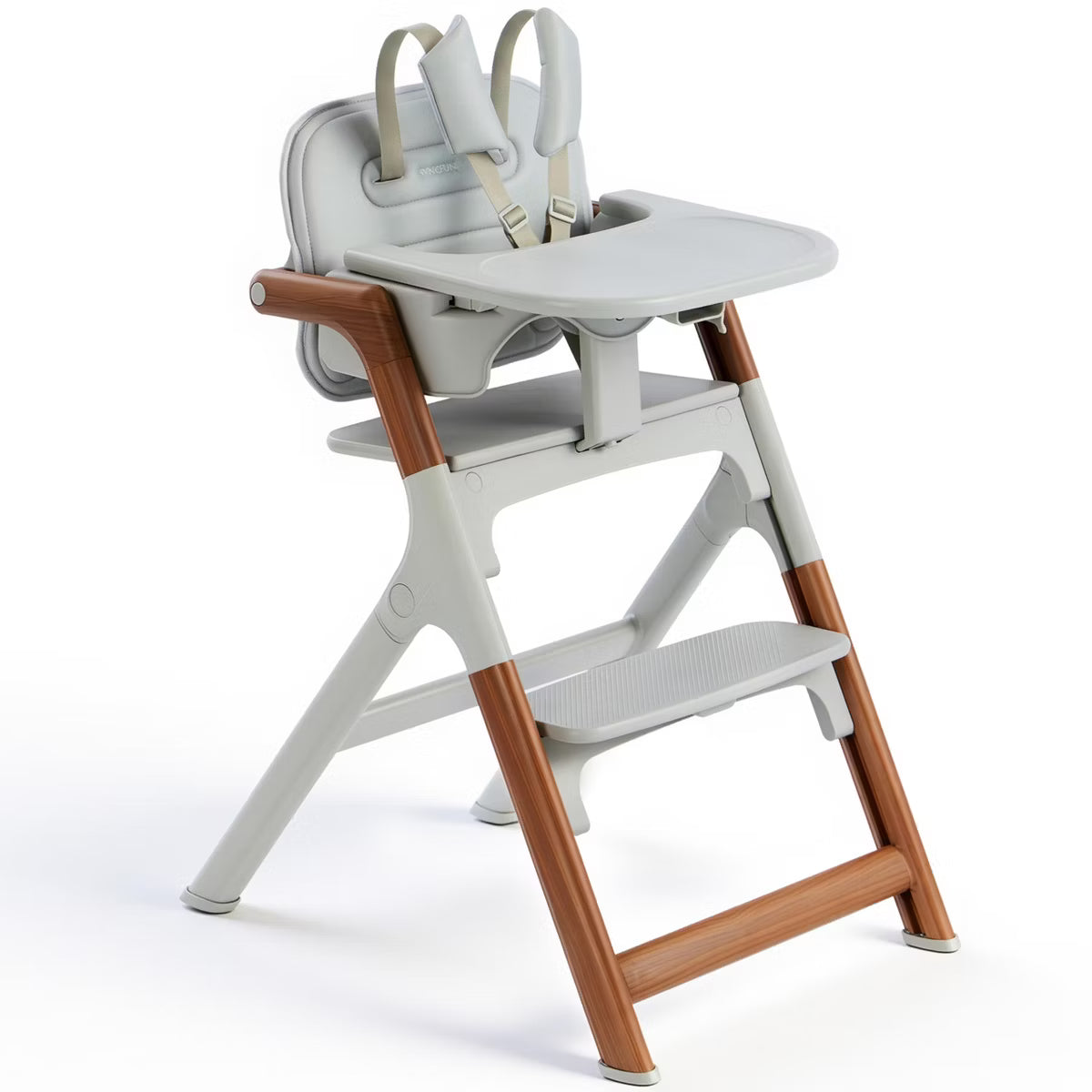 SYNCFUN Foldable Baby High Chair, Convertible Toddler Chair with Adjustable Removable Tray, Easy to Clean Wipeable Seat, Wood Grain Frame