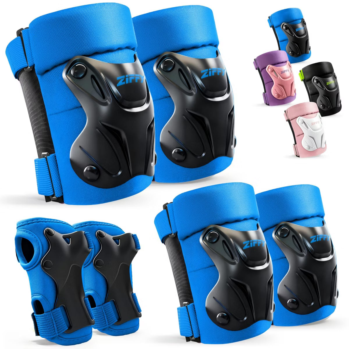Knee Pads Set for Kids - Adjustable Knee & Elbow Pads with Wrist Guards for Boys Girls Skateboard Roller Skating Cycling Bike - Blue S