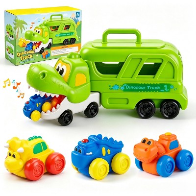 Joyfy Dinosaur Carrier Truck Toy for Toddlers 18 Months+, Dinosaur Toys with Music & Lights, Birthday Christmas Gifts for 2 3 4 Year Old Boys Girls