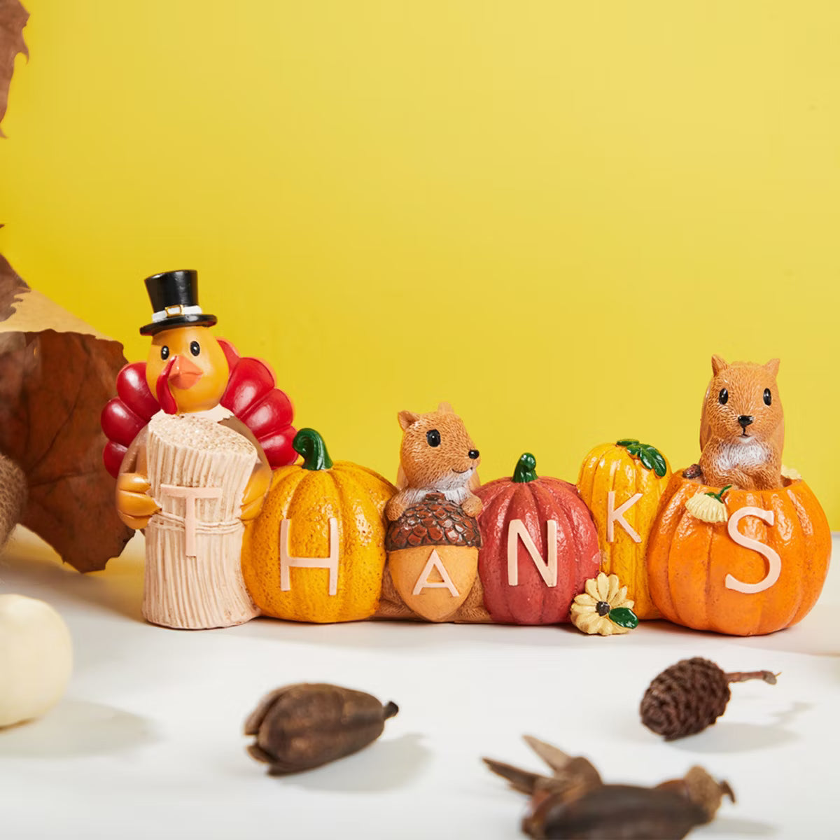 Joyfy Thanksgiving Resin Pumpkin Turkey Figurines, Turkey Tabletop Centerpiece Thanksgiving Party Favors Supplies, Fall Harvest Table Decoration