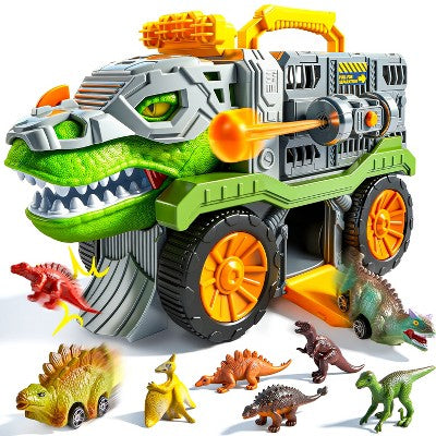 Joyfy T-Rex Dinosaur Truck Toy for 3 4 5+ Year Old Boys, Dinosaur Toys with 2 Cars, 6 Figures, Launcher & Darts - Birthday Gift for Kids Toddlers 3-5