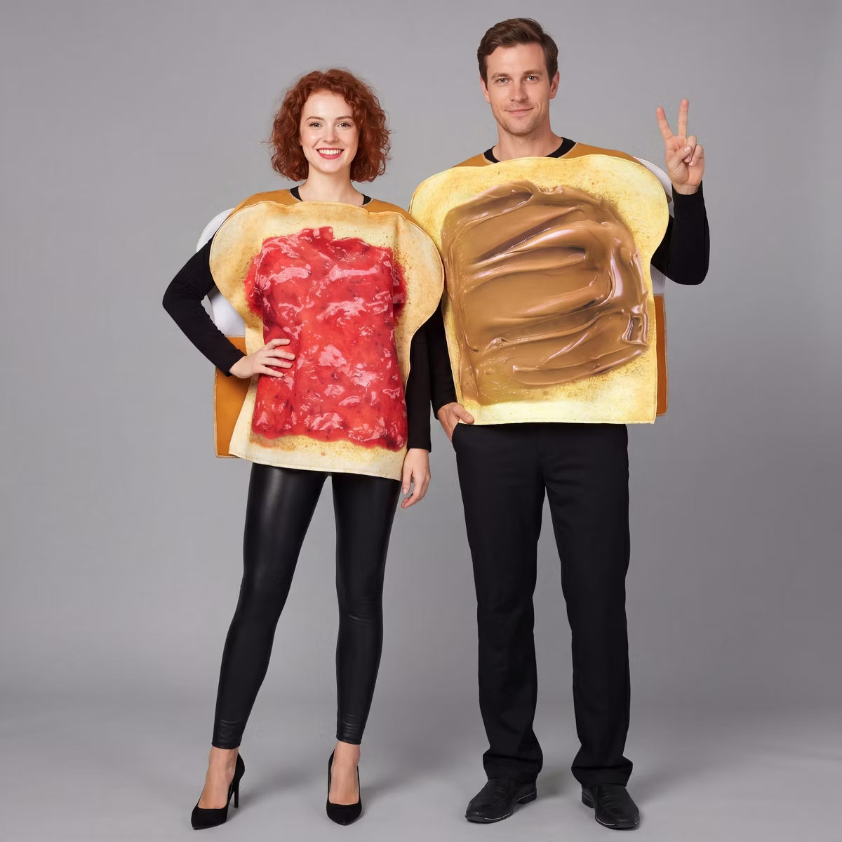 Joyfy Adult Peanut Butter & Jelly Couple Costume – Matching Sandwich Board Outfits for Halloween (One Size Fits Most)
