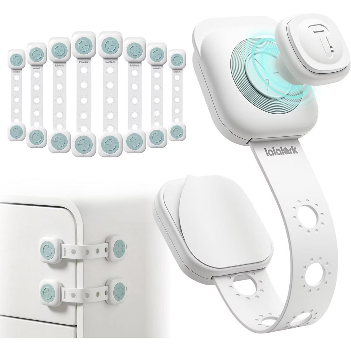 lalalark 8 Pack Magnetic Cabinet Locks Baby Proofing Adjustable Strap 3M Adhesive No Drill Kids Safety Baby Locks for Door, Fridge, Drawers Furniture