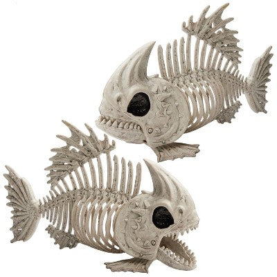 SYNCFUN 2 PCS 9.5 Halloween Decoration Poseable Fish Skeleton with Posable Joints for Halloween Party Props, Yard Patio Lawn Garden Decorations