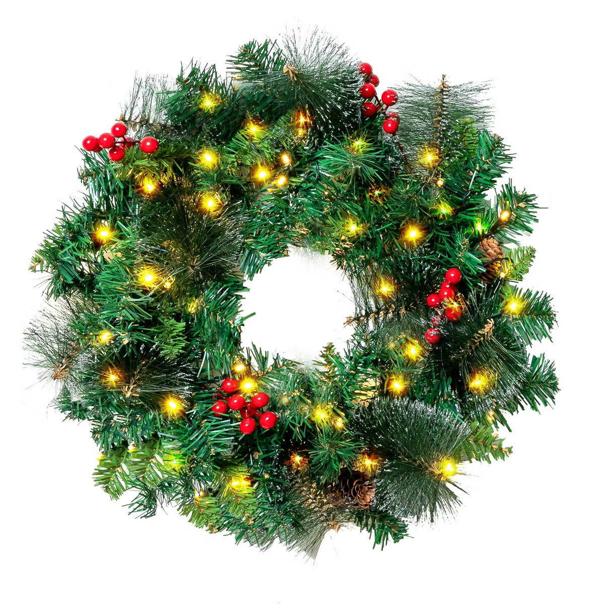 Joyfy 20inch Christmas Wreath for Front Door, Windows, Living Room, Decorated with Red Berries, Pine Cones, Indoor Outdoor Christmas Decorations