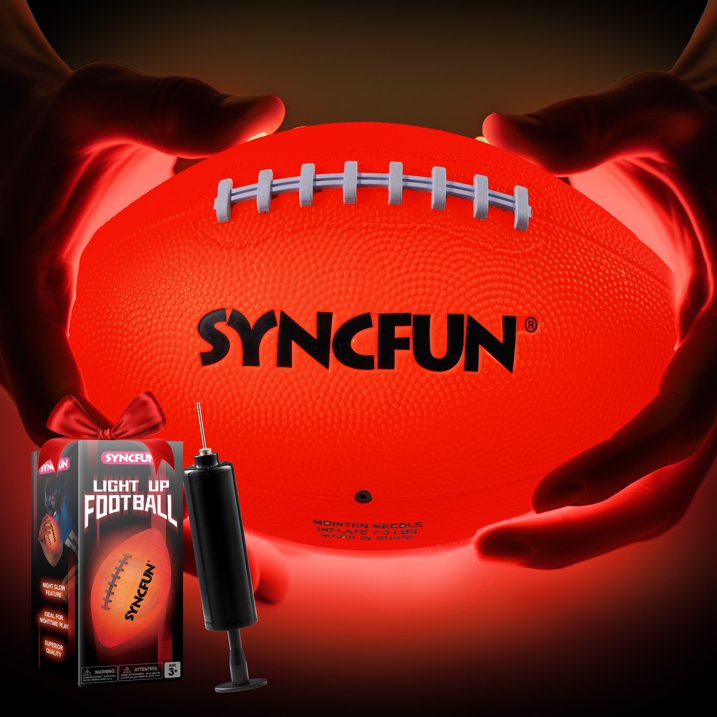 Glow in The Dark Football Light Up Led Football Birthday Gifts for Teen Boy Glowing Red Cool Football Stuff Outdoor Games for Evening Play Toys for Kids Ages 3 Old and up, Size 6