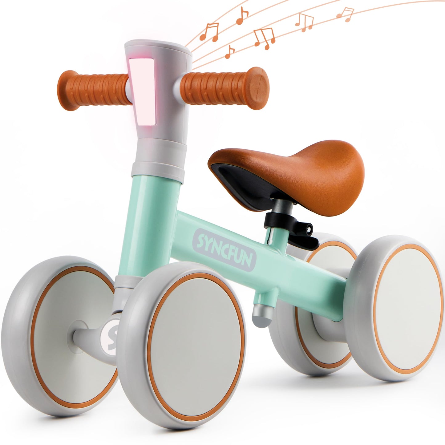 LED Baby Balance Bike with Music for 1 2 3 Year Old Boys Girls 12-36 Months Adjustable Toddler First Bike with Lights & Sounds 4 Wheels Riding Toys, First Birthday Gifts