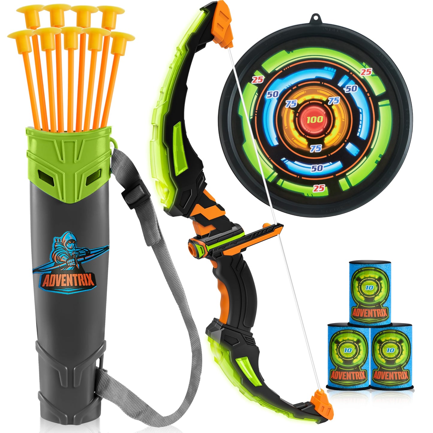 Joyfy Kids Archery Bow and Arrow Toy Set with LED, Archery Toy Set for Boys' Outdoor Play