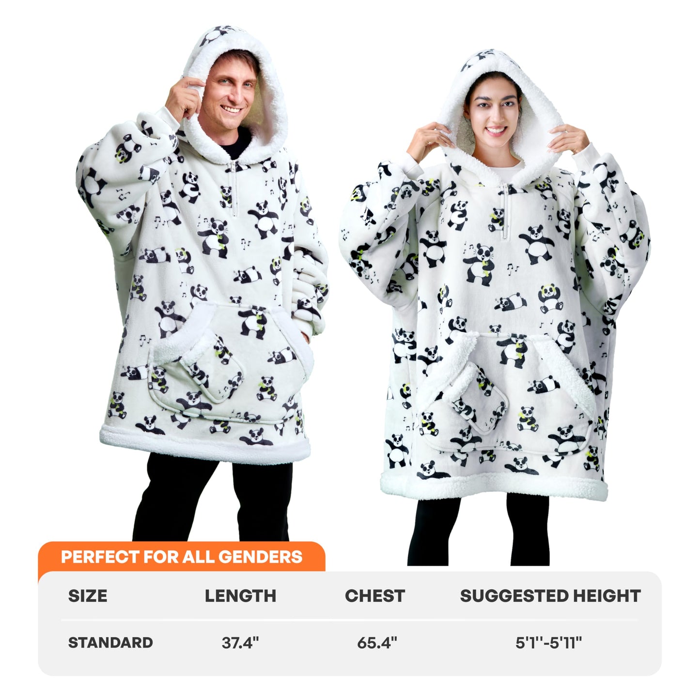 Giggling Getup Wearable Blanket Hoodie for Women Men - Oversized Flannel Sherpa Fleece Sweatshirt Blanket - with Giant Pocket & Sleeves - Cozy Warm Blanket Birthday Gifts for Adults Panda