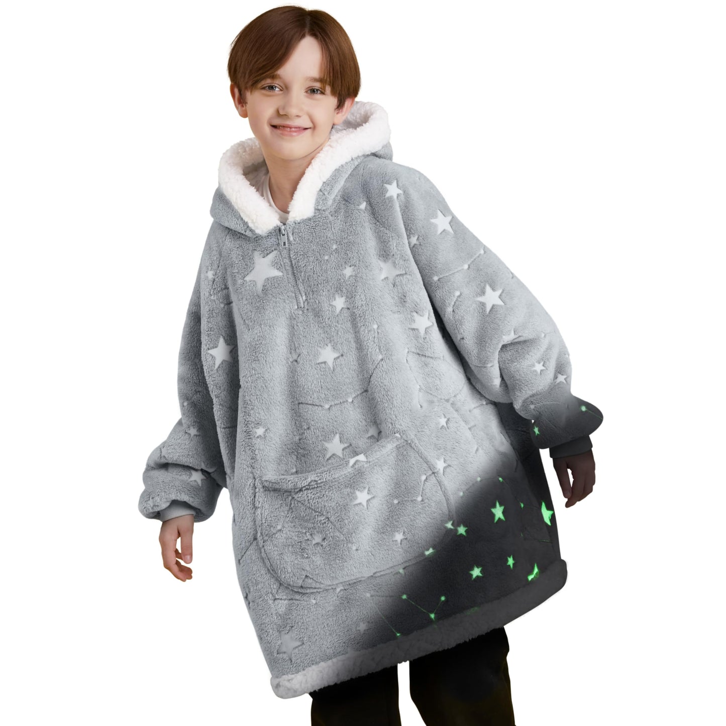 Joyfy Kids Wearable Blanket Hoodie, Warm and Cozy Flannel Sweatshirt for Gilrs and Boys Christmas Birthday Gifts