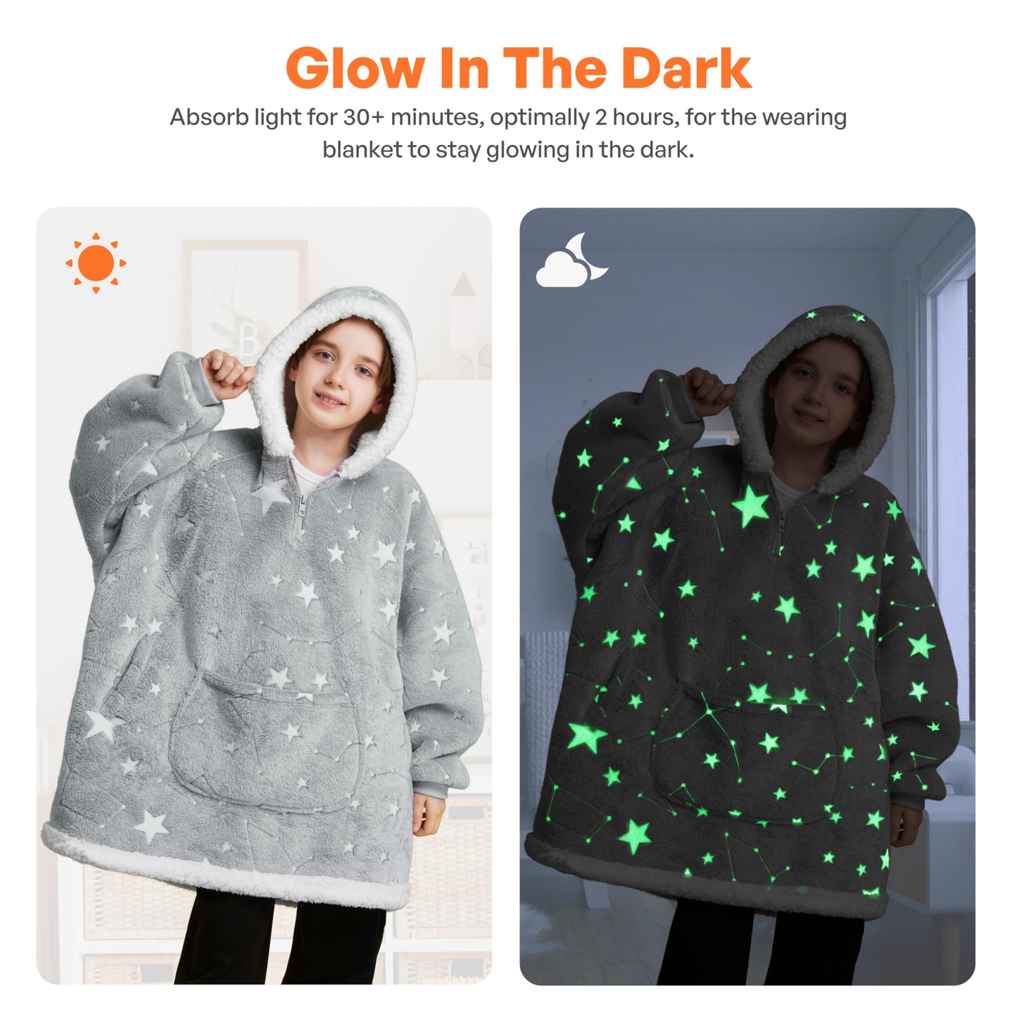 Joyfy Kids Wearable Blanket Hoodie, Warm and Cozy Flannel Sweatshirt for Gilrs and Boys Christmas Birthday Gifts