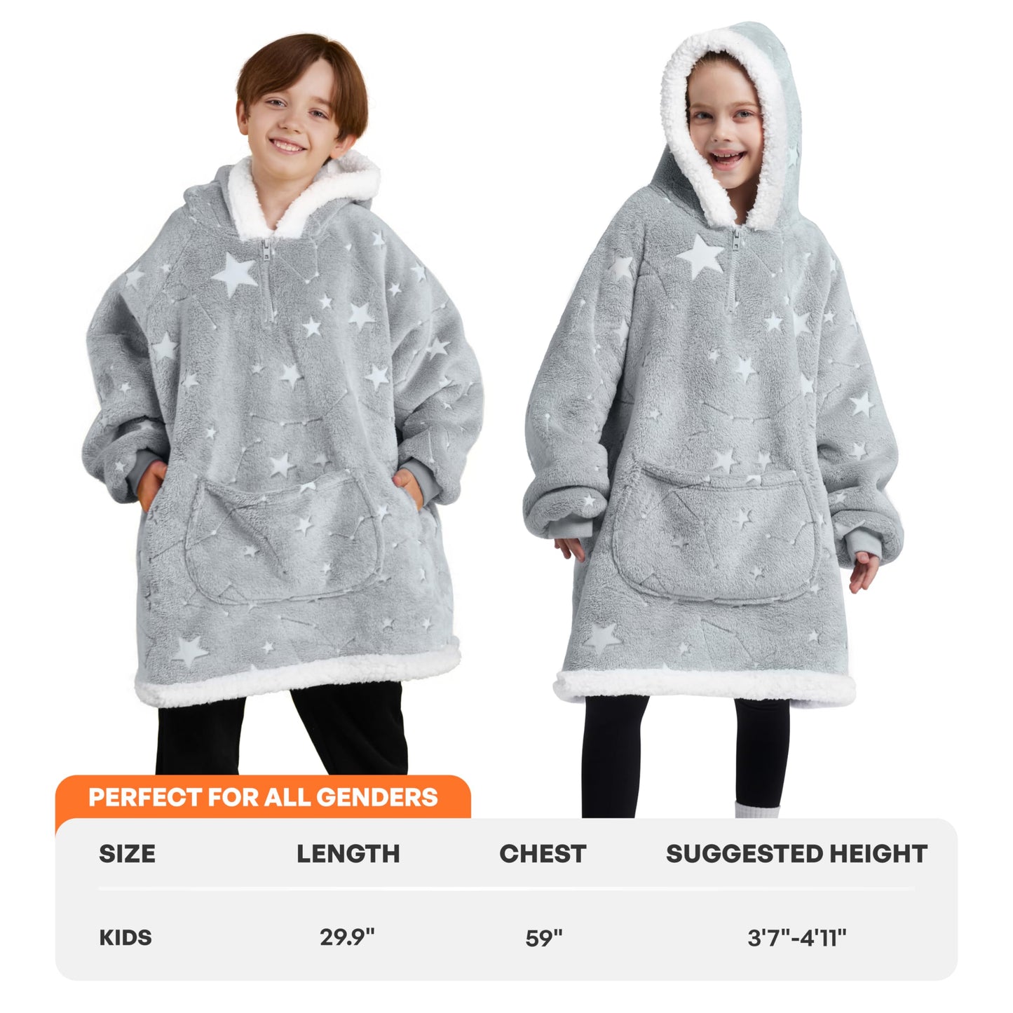 Joyfy Kids Wearable Blanket Hoodie, Warm and Cozy Flannel Sweatshirt for Gilrs and Boys Christmas Birthday Gifts