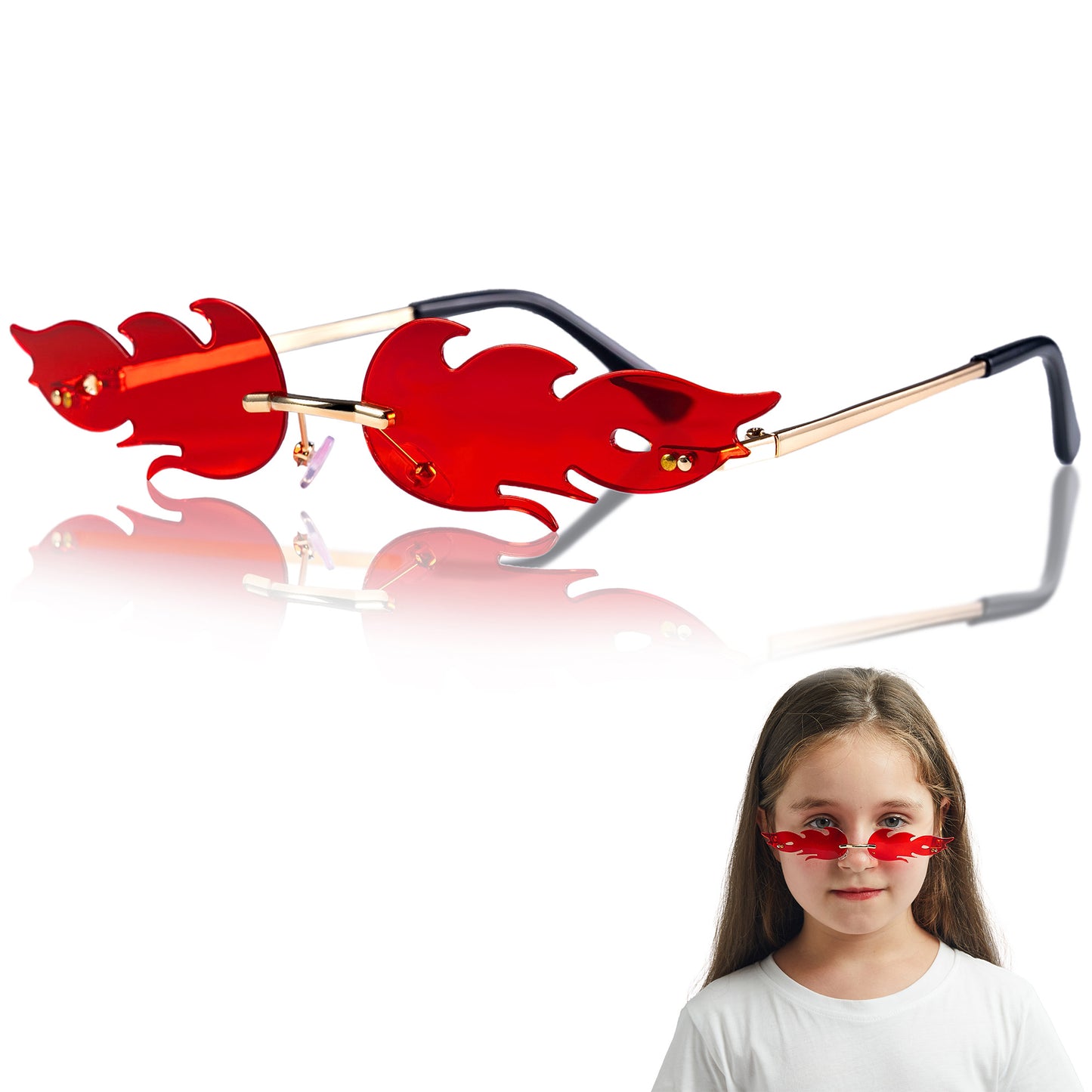 JOYIN Halloween Flame Glasses,Rimless Goth Costume Colorful Fire Shaped Sunglasses for Kids Women Men Posing Props Masquerade Costume Birthday Party Cosplay Supplies