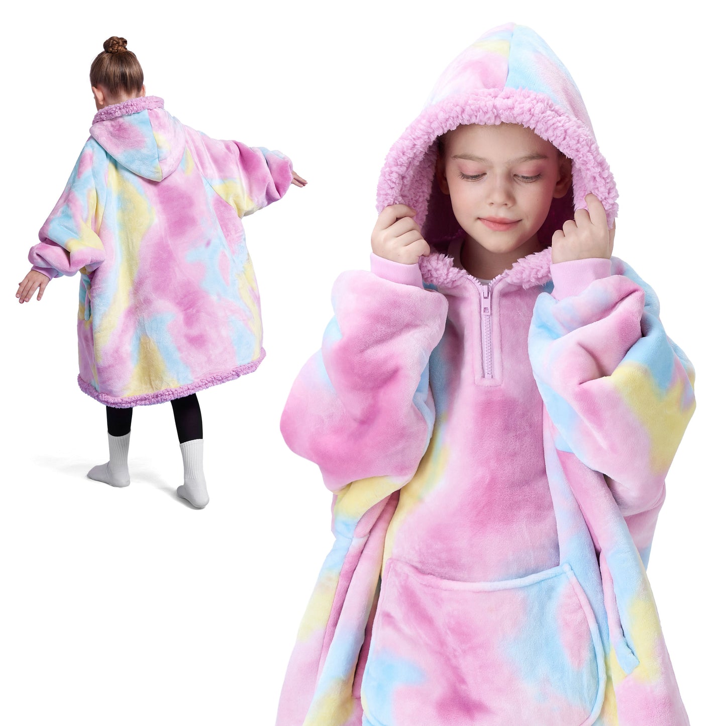 Joyfy Kids Wearable Blanket Hoodie, Warm and Cozy Flannel Sweatshirt for Gilrs and Boys Christmas Birthday Gifts