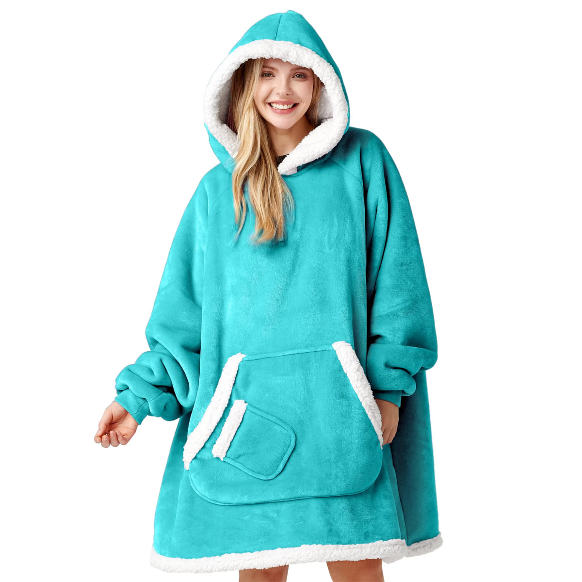 Joyfy Oversize Wearable Blanket Hoodie for Women Men Gifts for Women Mom Wife Sherpa Fleece Hooded Blanket Sweatshirt Warm Cozy Sherpa Wearable Throw with Giant Pocket & Sleeves for Adult Oversize Aq