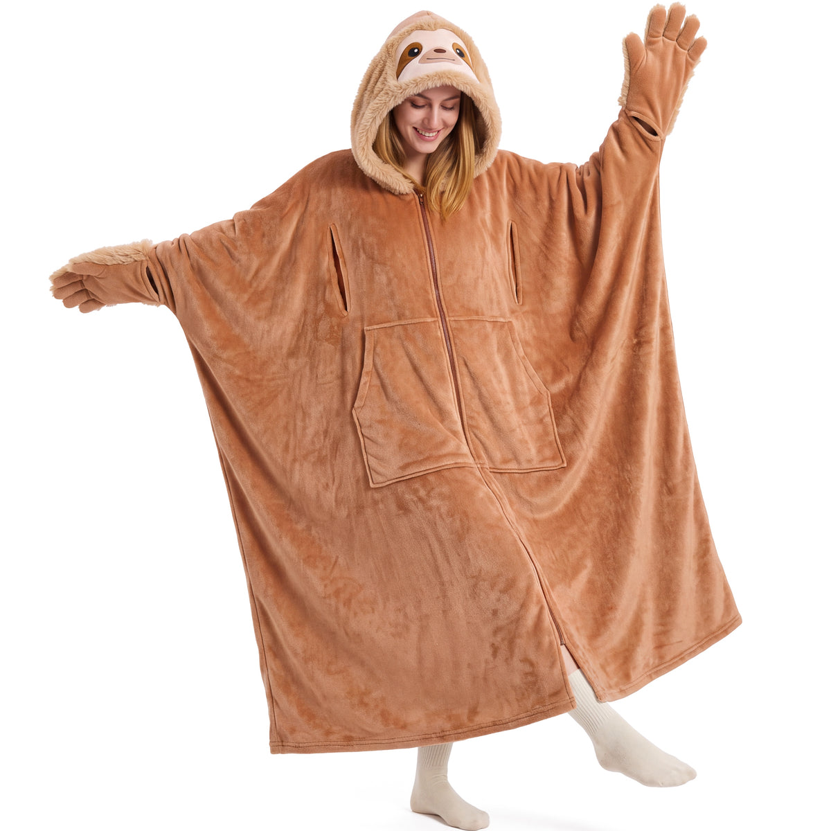 Joyfy Wearable Blanket Hoodie for Women and Men Sherpa Fleece Hooded Blanket Warm Cozy Sherpa Wearable Throw Oversized Hoodie with Giant Pocket & Sleeves for Adult