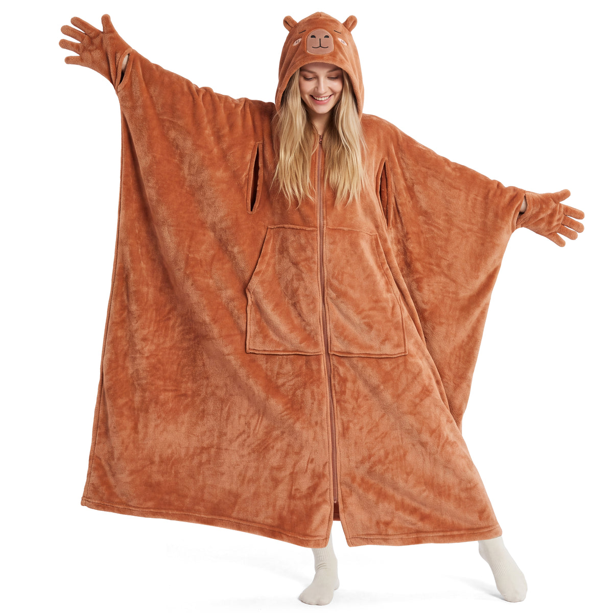 Joyfy Wearable Blanket Hoodie for Women and Men Sherpa Fleece Hooded Blanket Warm Cozy Sherpa Wearable Throw Oversized Hoodie with Giant Pocket & Sleeves for Adult