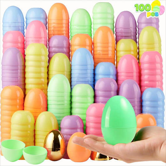 JOYFY 100 Pieces 3.15 Inch Pastel Easter Eggs + 2 Gold Eggs, Empty Easter Eggs Fillable, Colorful Plastic Eggs in Bulk for Easter Hunting