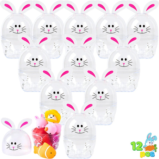 12 Bunny Shaped Eggs, 3.7 Inch Fillable Plastic Empty Eggs, Novelty White Plastic Bunny Eggs for Easter Egg Hunts