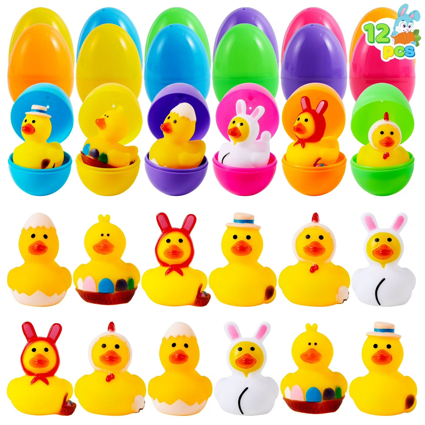 JOYFY 12 Packs Easter Egg Filled with Rubber Ducks, Eggs Hunt, Basket Stuffers Filler for Kids Party Favor Classroom Prize Supplies, Summer Beach, Pool Activity