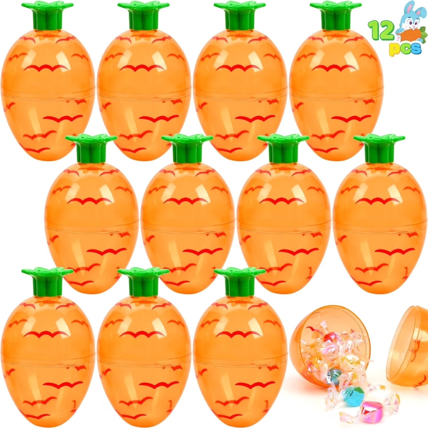 Joyfy 12-Piece Carrot Shaped Easter Eggs, 3.7 Inch Fillable Plastic Empty Eggs, Clear Bright Orange Plastic Carrot Eggs for Easter Egg Hunts