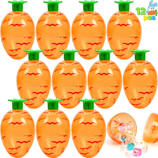 Joyfy 12-Piece Carrot Shaped Easter Eggs, 3.7 Inch Fillable Plastic Empty Eggs, Clear Bright Orange Plastic Carrot Eggs for Easter Egg Hunts