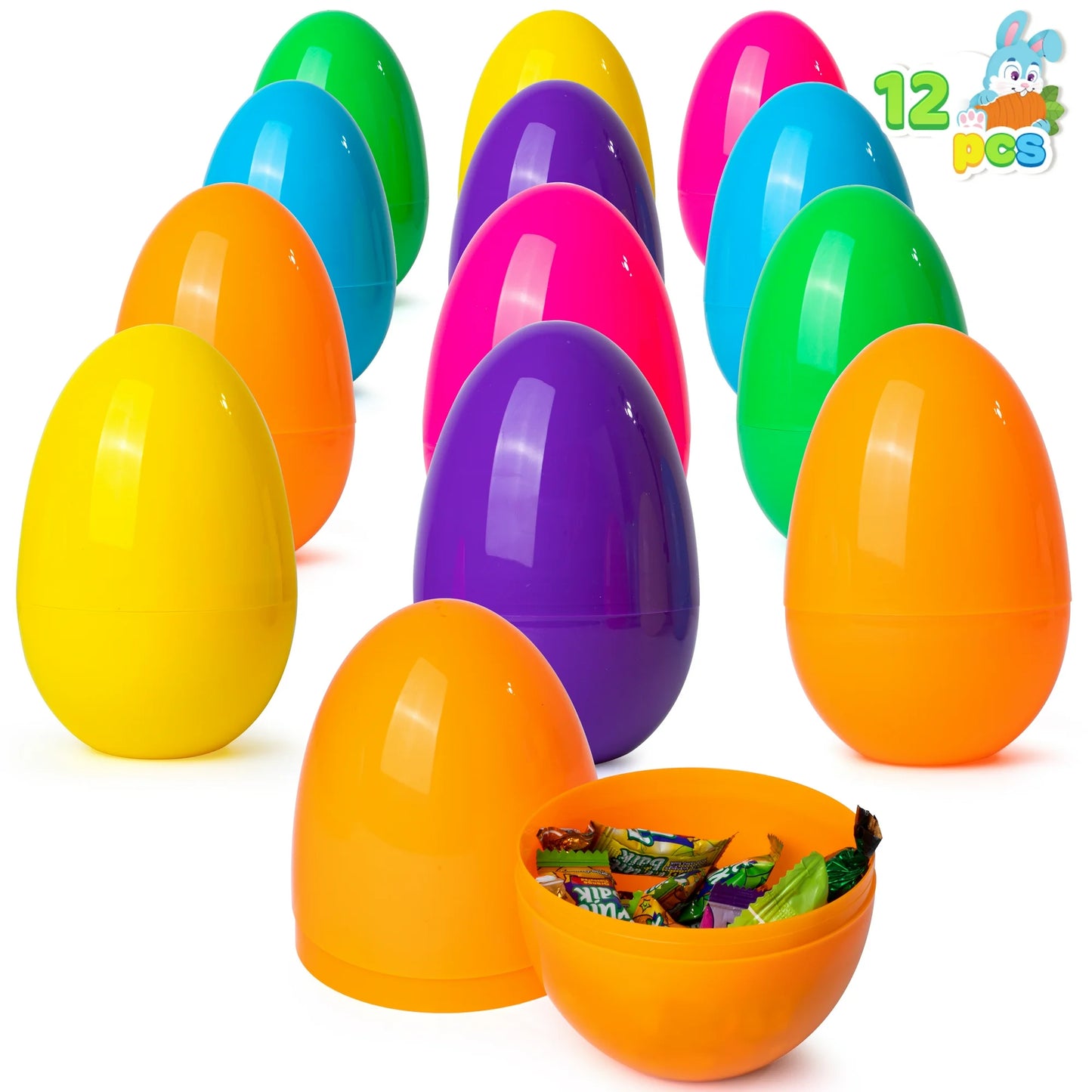Joyfy 12 PCS 6 Inches Large Easter Eggs, Plastic Colorful Jumbo Easter Eggs, Empty Fillable for Easter Egg Hunt,Basket Stuffers Fillers, Filling Treats Party Favor Classroom Prize Supplies