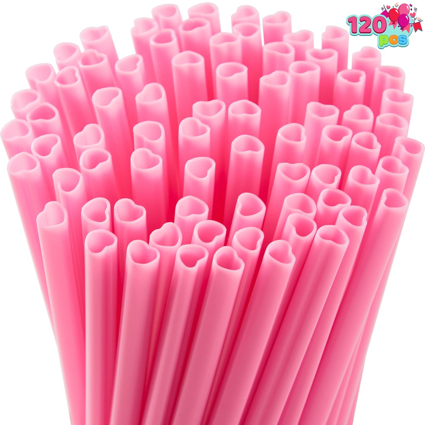 120 PCS Valentine Heart Shaped Pink Straws, Reusable Drinking Cute Straw for Valentine's day Cocktail, Birthday Party, Bridal Shower, Wedding Supplies, Valentine Party