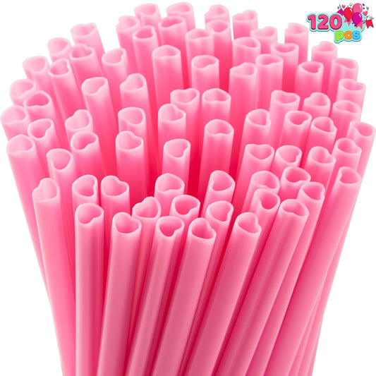 120 PCS Valentine Heart Shaped Pink Straws, Reusable Drinking Cute Straw for Valentine's day Cocktail, Birthday Party, Bridal Shower, Wedding Supplies, Valentine Party
