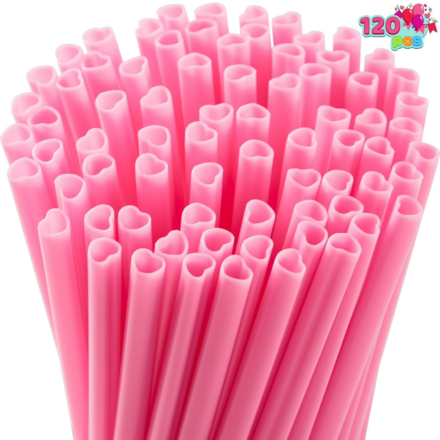 Joyfy 120pcs Heart Shaped Pink Straws Disposable Drinking Straw Individually Wrapped Pink Plastic Straw Valentines Day Cocktail Birthday Party Bridal Shower Wedding Supplies