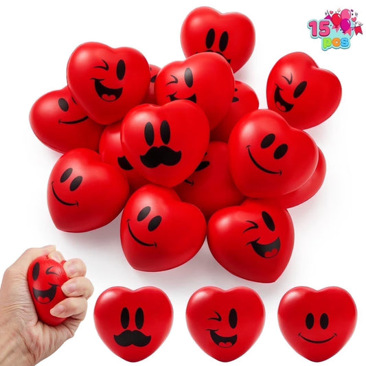 Joyfy 15 Pcs Valentines Day Heart Shaped Squishy Toy Ball,3" Heart Stress Ball for Classroom Exchange Gift,Party Favors for Kids,Fun Holiday Reward Prizes