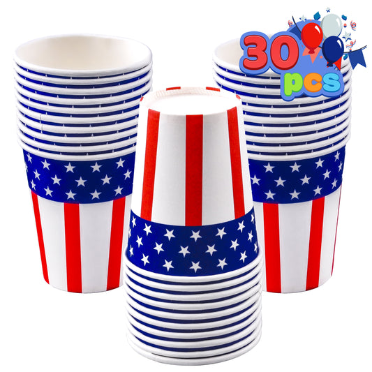 180 pieces of patriotic party utensils, 30 plates, 30 napkins, 30 paper cups, and 90 plastic containers for the July 4th celebration