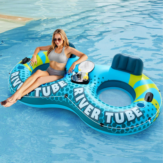 JOYFY 2 Person River Tube with Cooler,Premium Water Float to Lounge Above Lake and River, Outdoor Water Raft Sport Fun, Recreational Use
