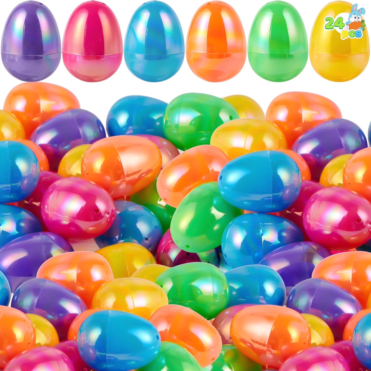 Joyfy 24 Pcs Easter Eggs, 2.3 Plastic Empty Iridescent Color Easter Eggs for Basket Stuffers Filler, Party Favors, Egg Hunt Games, Classroom Prize Supplies