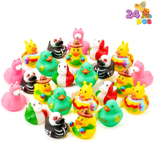 24 Mexican Carnival rubber ducks for party decoration, Cinco De Mayo colored rubber ducks for baby showers