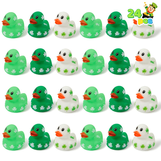 24 St. Patrick's Day loose rubber ducks for Patrick's party supplies, green clover ducks for children's party accessories