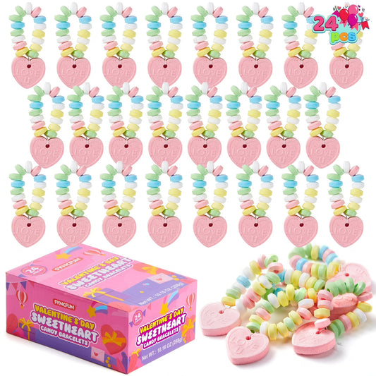 JOYFY 24PCS Valentine’s Day Candy Bracelets, Snacks and Candies Party Favor for Kids