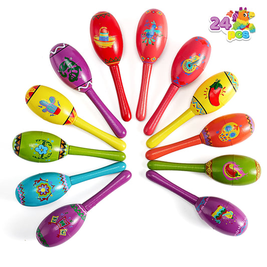 24 pieces of Cinco De Mayo children's mini wooden Malakas, carnival party gifts, and baby Malakas colored Malakas with wooden tambourines