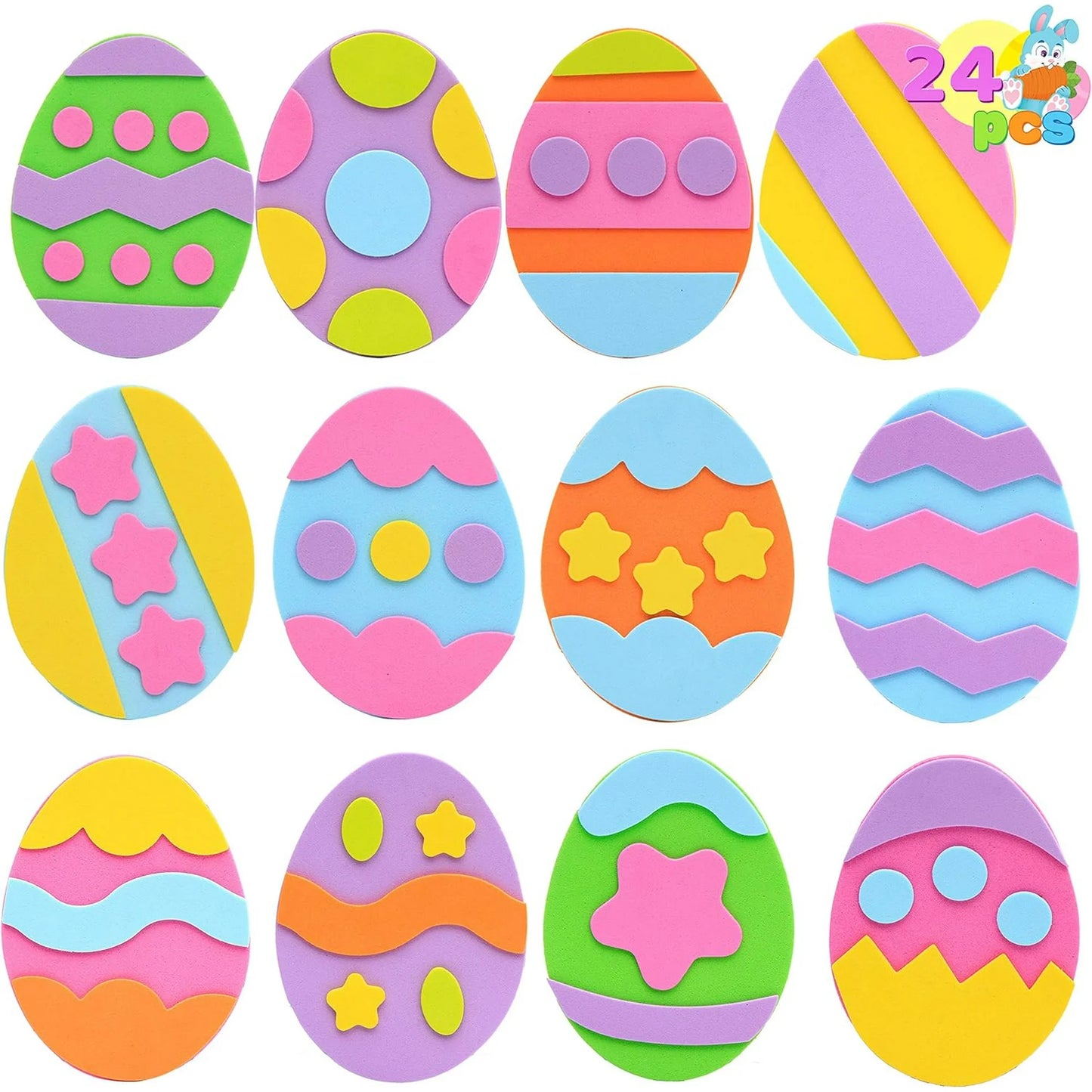 Joyfy 24Pcs Easter Egg Craft Kit for Kids,Egg Foam Magnets DIY Easter Arts and Crafts for Easter Art Activites Home School Easter Decoration