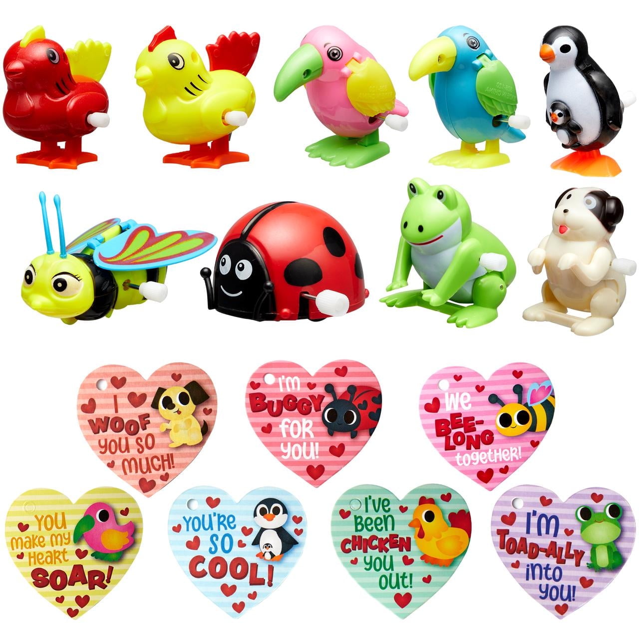 28 PCS Valentines Wind-up Toy with Cards for Kids, Valentines Party Favors, Goody Bag Fillers, Valentine Exchange Cards, Novelty Funny Gifts, Valentines Gift Cards