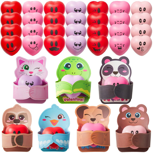 28-Pack Heart Shaped Stress Ball with Valentine's Day Card Heart Shaped Soft Toy Stress