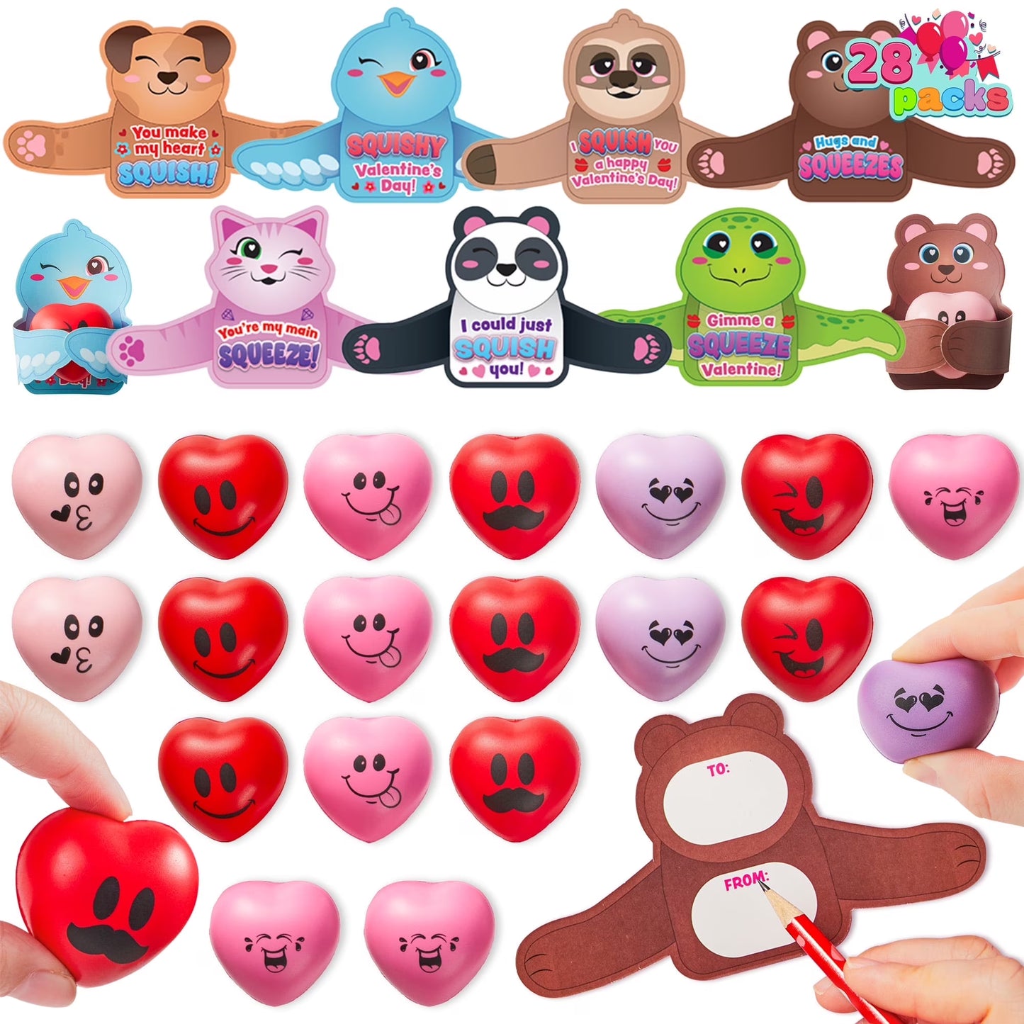 Joyfy 28-Pack Heart Shaped Stress Ball with Valentine Day Card Heart Shaped Soft Toy Stress