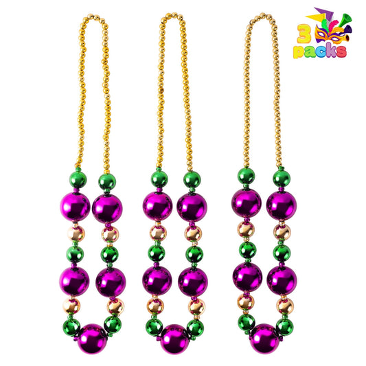 JOYFY Mardi Gras Jumbo Bead Necklaces,3 Pcs 44 inch Necklace for Party Decorations, Gold Green Purple Beads for Mardi Gras Parade Carnival Supplies, Costume Outfit Accessories