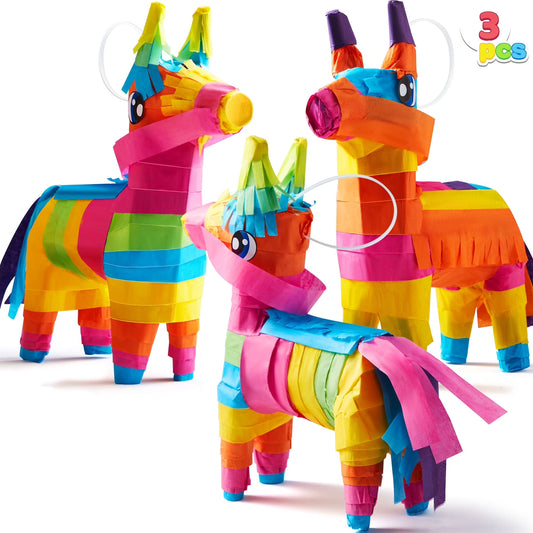 JOYFY 3 Pcs Mini Donkey Pinatas for Kids Birthday Party 5"x 7" Rainbow Color Party Supplies for Cinco De Mayo, Fiesta Taco, Luau Event, Mexican Theme Decoration, Taco Tuesday Event, Carnivals
