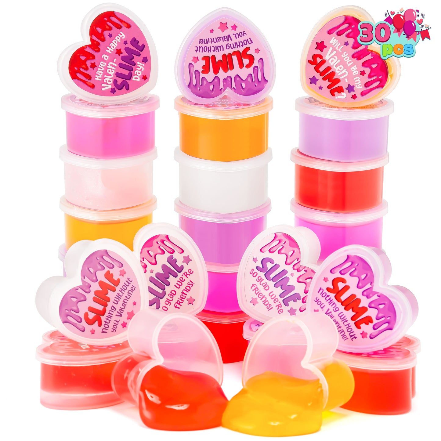 30 Pack Valentines' Day Slime, Heart Shape Slime Stress, Colorful Relief Fidget Toy for Kids Valentines Day Party Favors, Valentines Exchange Gifts, Valentines Classroom Prizes