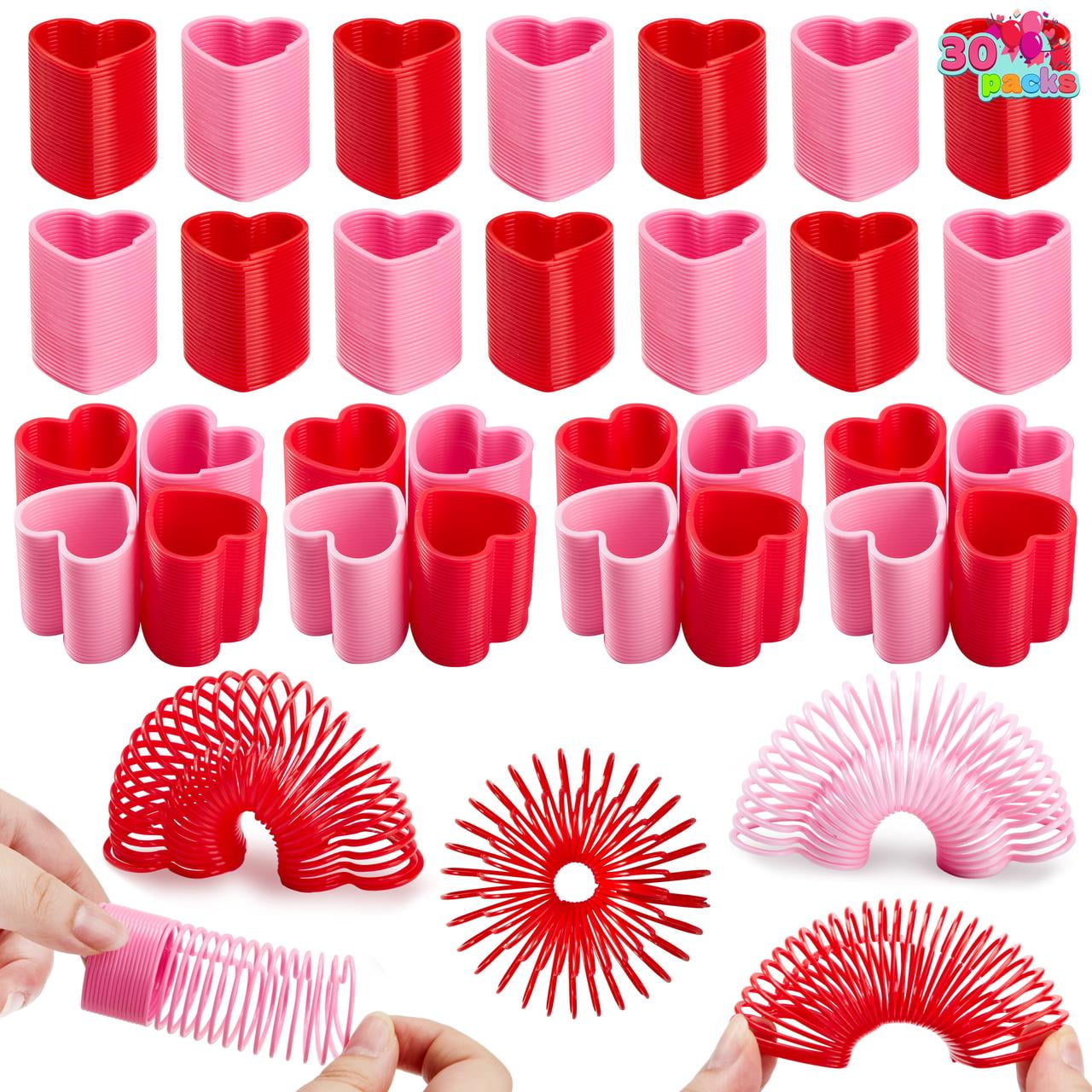 30 Packs Valentine’s Day Party Favors with Mini Springs Toys, Multi-Color Heart Coil Springs Toys, Stress Relief Fidget Toys for Kids Classroom Exchange, School Prize and Goodie Bag Stuffers